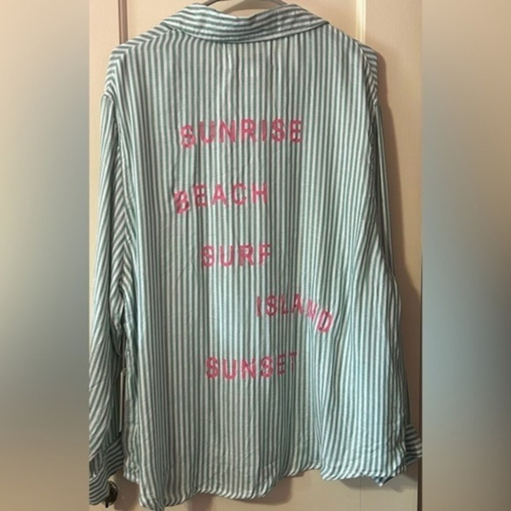 NWT Vintage Havana Stripe Sunrise Beach Surf Island Sunset Button Down Shirt M - Picture 5 of 11